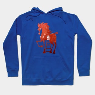 big red horse with a ladder and a key in itn ito hits Hoodie